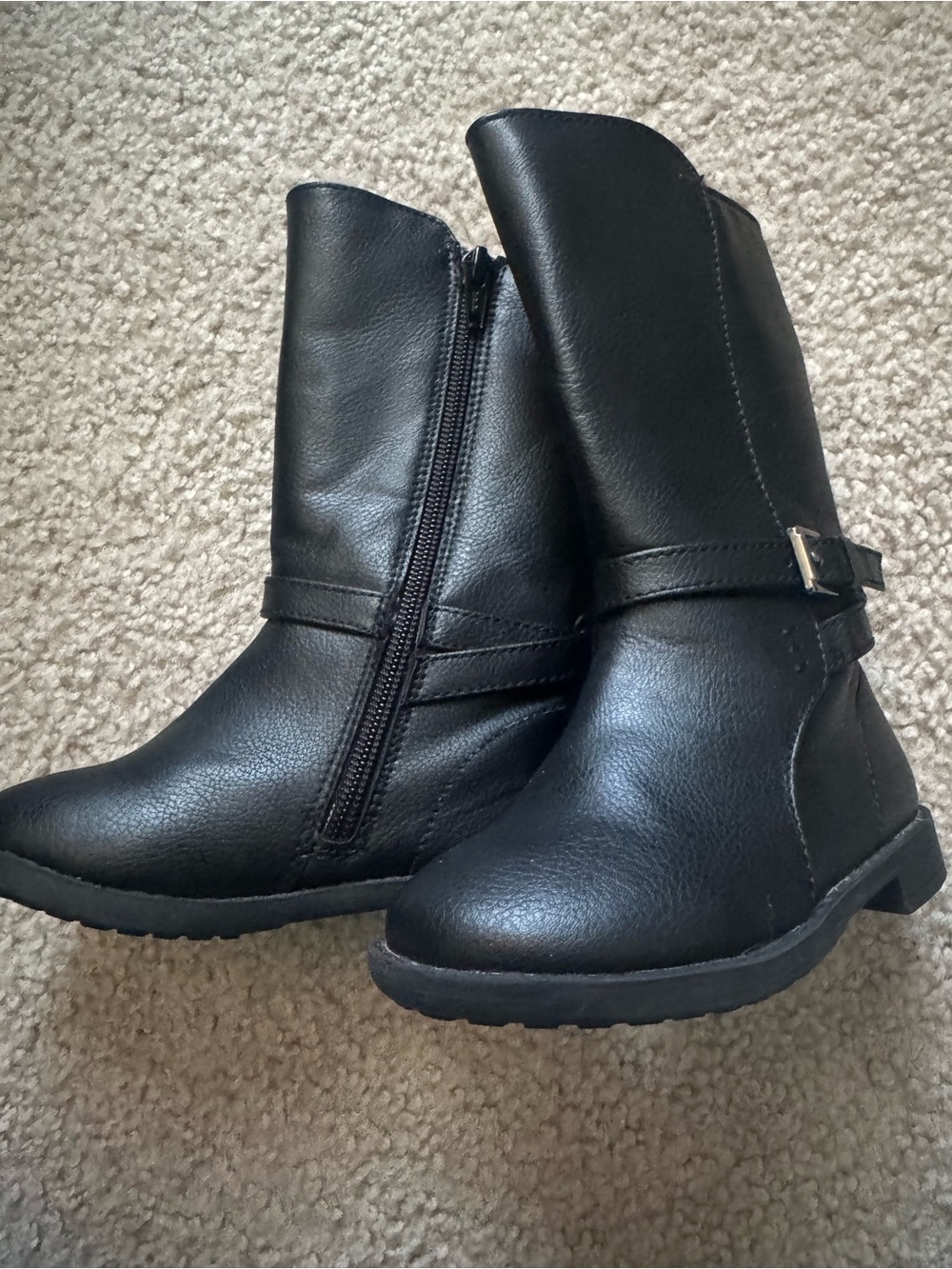 The Children's Place Black Mid-Calf Zip Boot with Buckle Accent